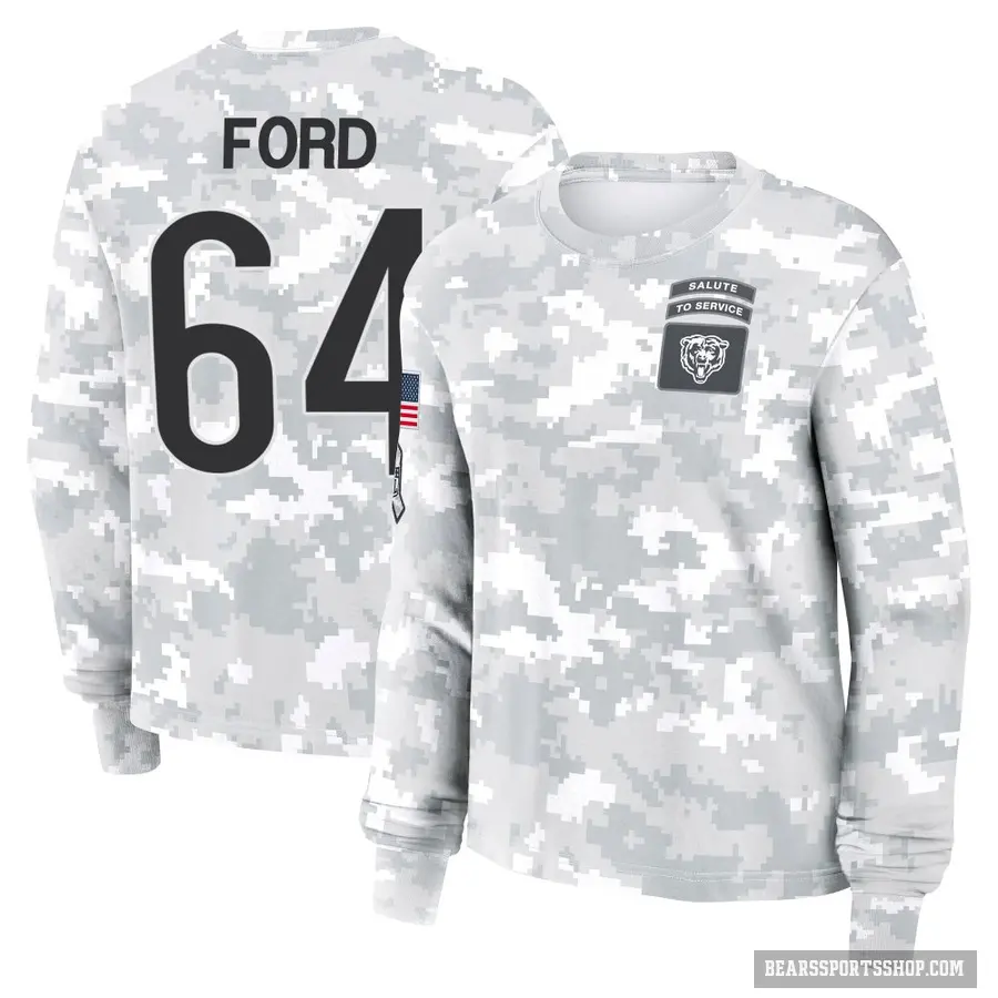 Women's ＃64 Jonathan Ford Chicago Bears Camo Arctic 2024 Salute to Service Long Sleeve T-Shirt