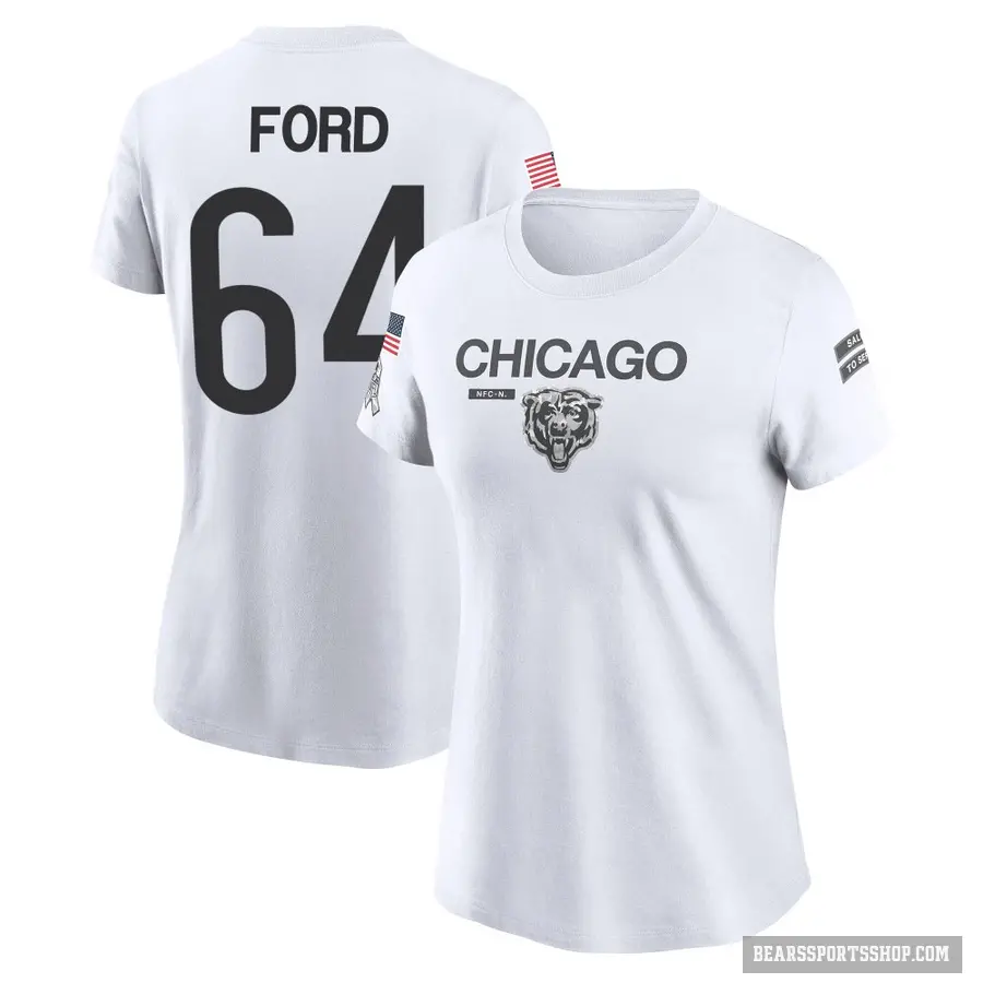Women's ＃64 Jonathan Ford Chicago Bears White 2024 Salute to Service Performance T-Shirt