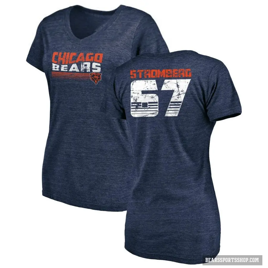 Women's ＃67 Ricky Stromberg Chicago Bears Navy Retro V-Neck T-Shirt
