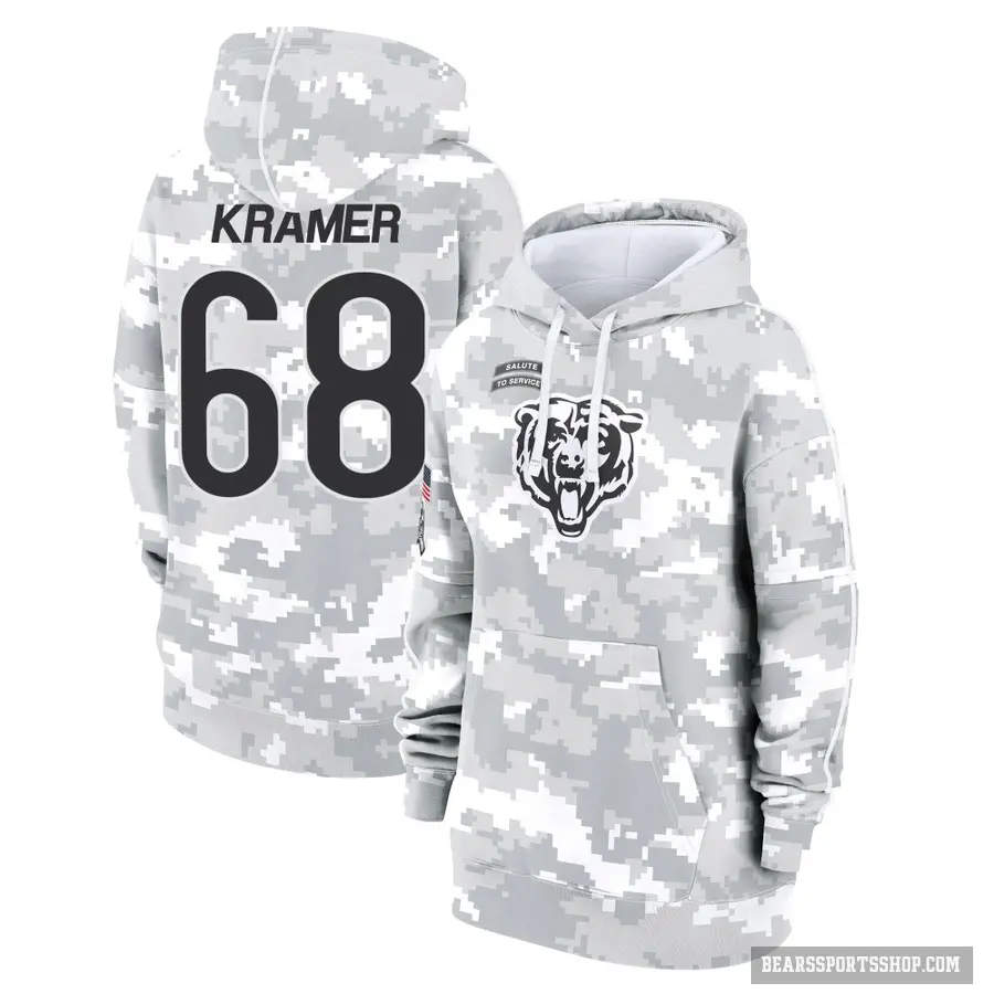 Women's ＃68 Doug Kramer Jr. Chicago Bears Arctic Camo 2024 Salute to Service Club Fleece Pullover Hoodie