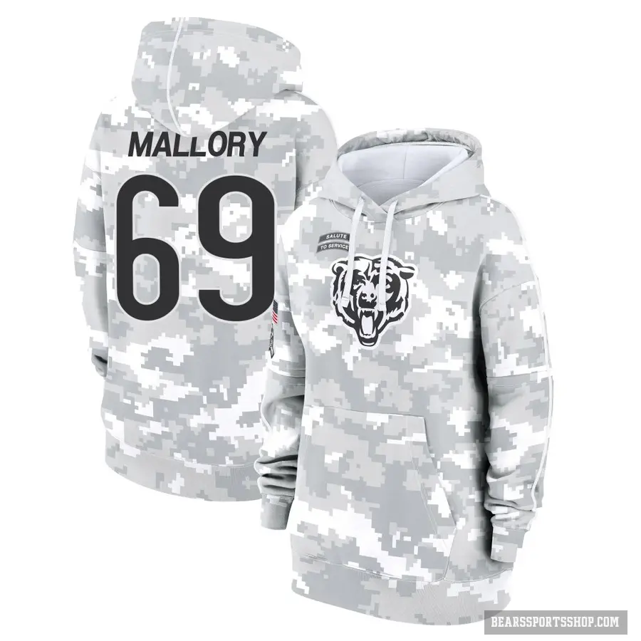 Women's ＃69 Dashaun Mallory Chicago Bears Arctic Camo 2024 Salute to Service Club Fleece Pullover Hoodie
