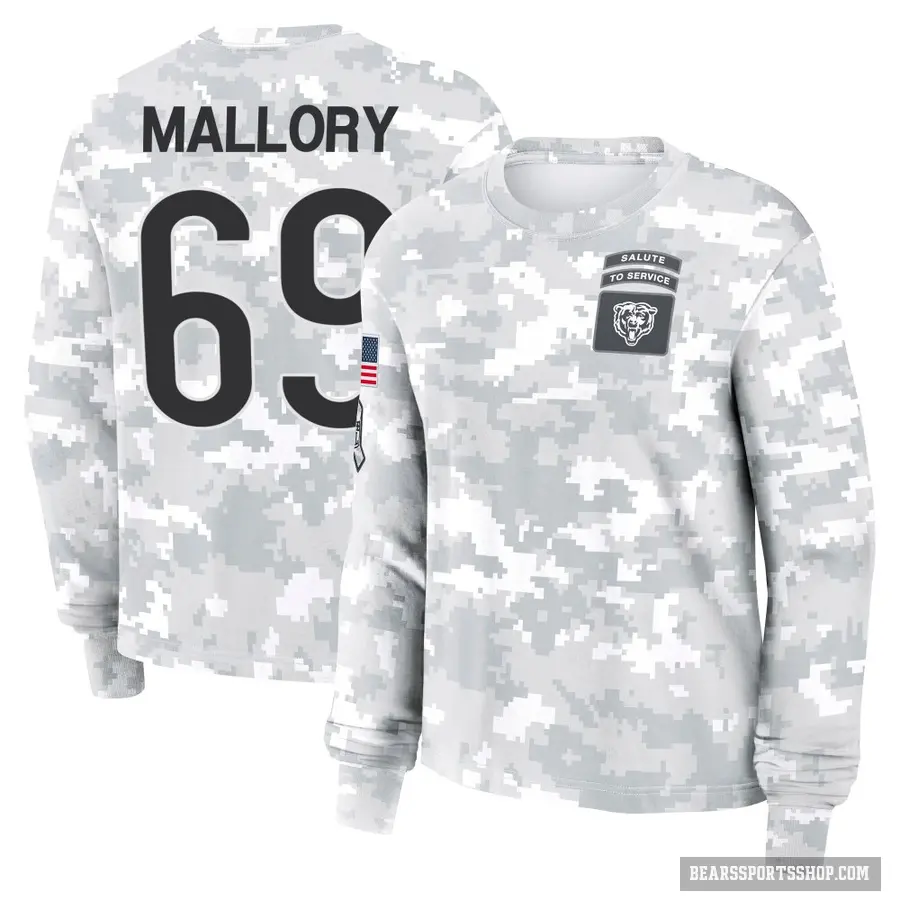 Women's ＃69 Dashaun Mallory Chicago Bears Camo Arctic 2024 Salute to Service Long Sleeve T-Shirt