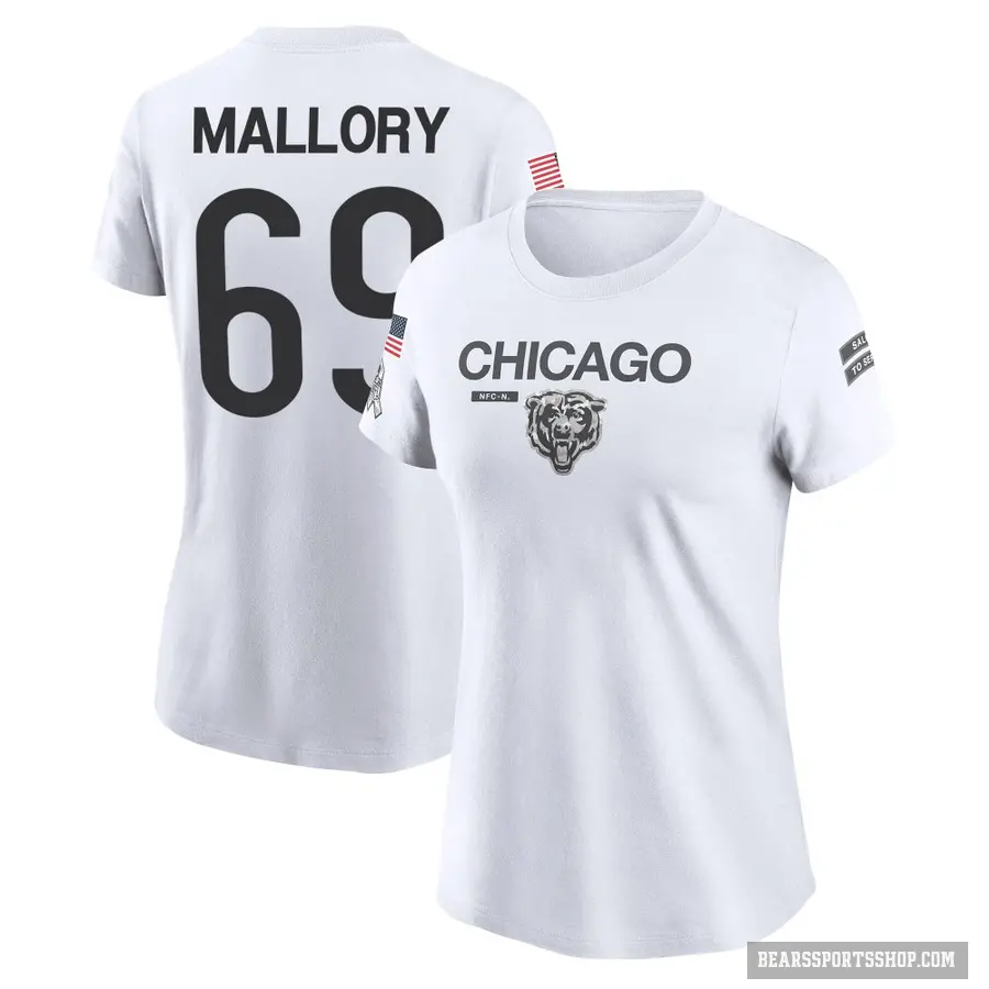 Women's ＃69 Dashaun Mallory Chicago Bears White 2024 Salute to Service Performance T-Shirt