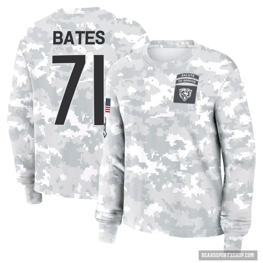 Women's ＃71 Ryan Bates Chicago Bears Camo Arctic 2024 Salute to Service Long Sleeve T-Shirt