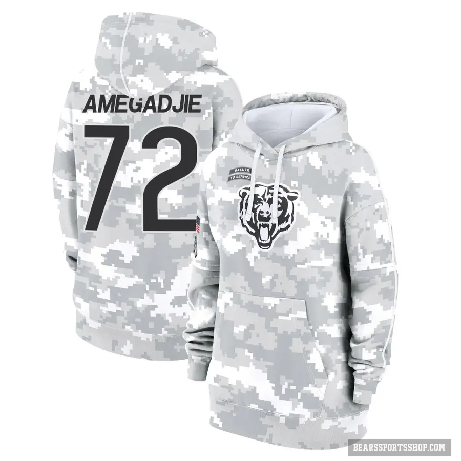 Women's ＃72 Kiran Amegadjie Chicago Bears Arctic Camo 2024 Salute to Service Club Fleece Pullover Hoodie
