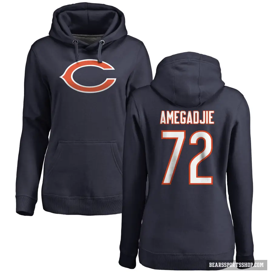 Women's ＃72 Kiran Amegadjie Chicago Bears Navy Pro Line Logo Pullover Hoodie