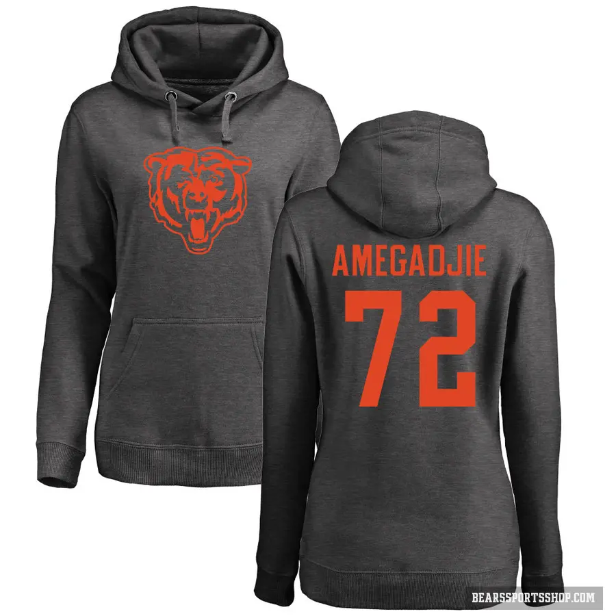 Women's ＃72 Kiran Amegadjie Chicago Bears Pro Line by Branded Ash One Color Pullover Hoodie