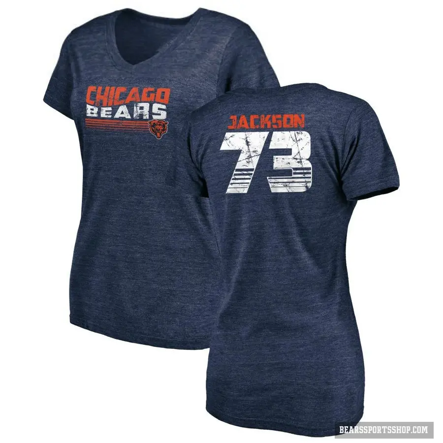 Women's ＃73 Jonah Jackson Chicago Bears Navy Retro V-Neck T-Shirt