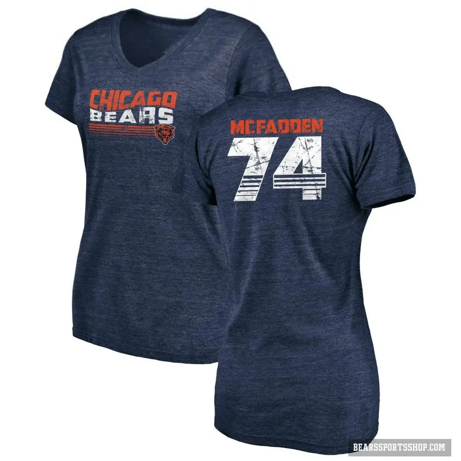 Women's ＃74 Jordan McFadden Chicago Bears Navy Retro V-Neck T-Shirt