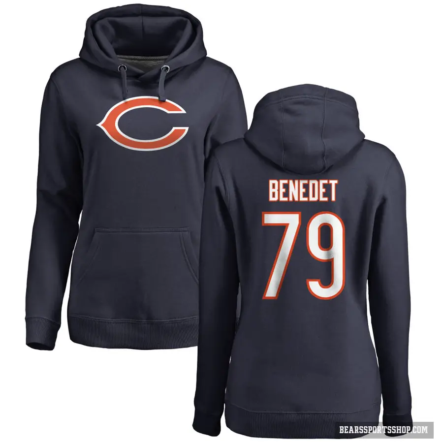 Women's ＃79 Theo Benedet Chicago Bears Navy Pro Line Logo Pullover Hoodie