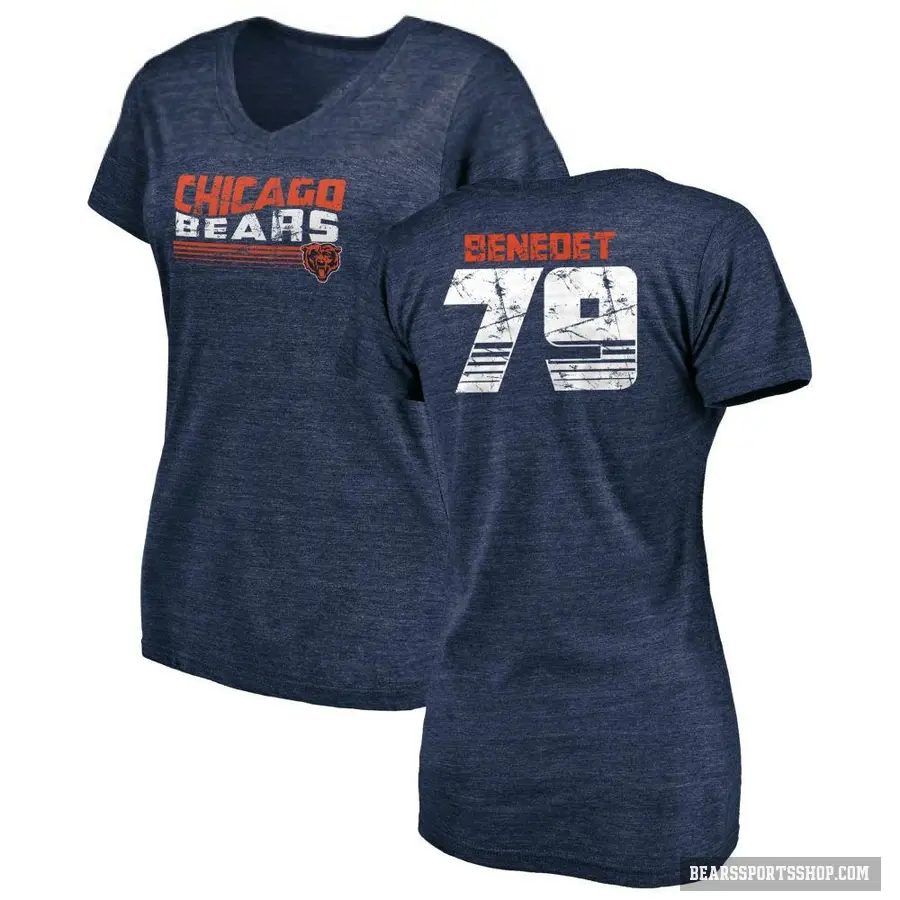 Women's ＃79 Theo Benedet Chicago Bears Navy Retro V-Neck T-Shirt