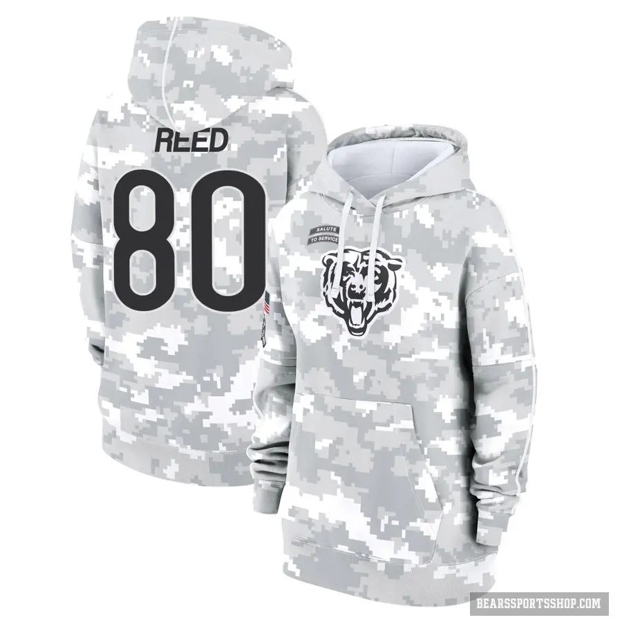 Women's ＃80 Joe Reed Chicago Bears Arctic Camo 2024 Salute to Service Club Fleece Pullover Hoodie