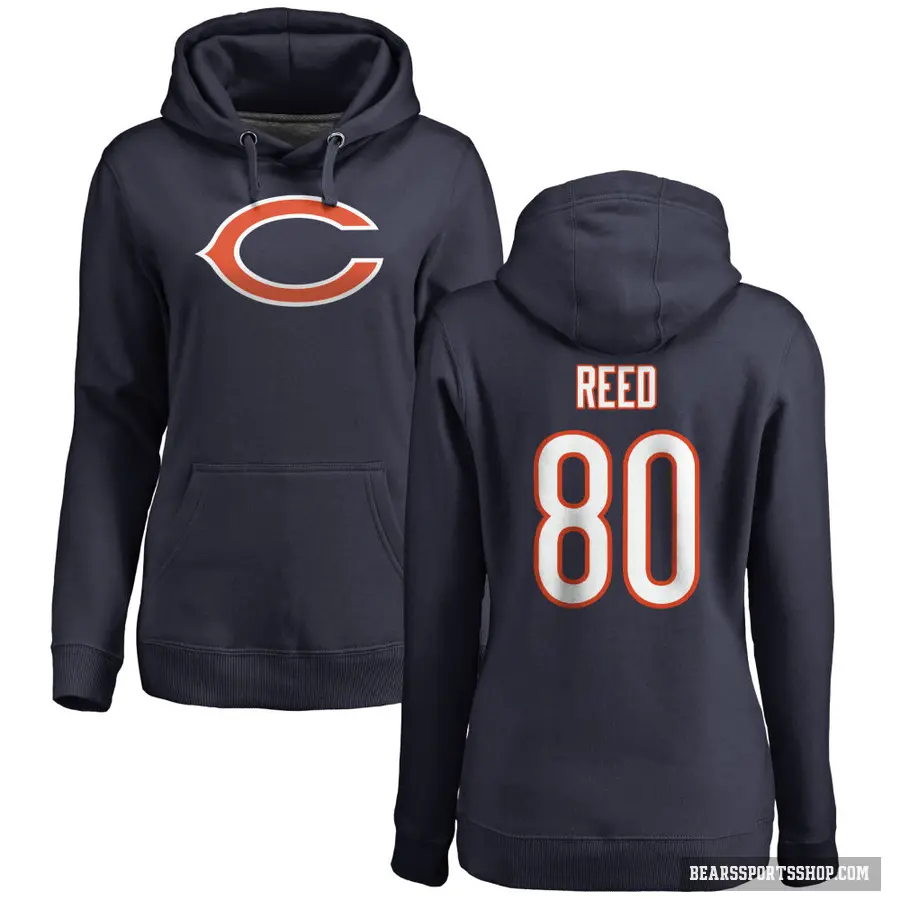 Women's ＃80 Joe Reed Chicago Bears Navy Pro Line Logo Pullover Hoodie