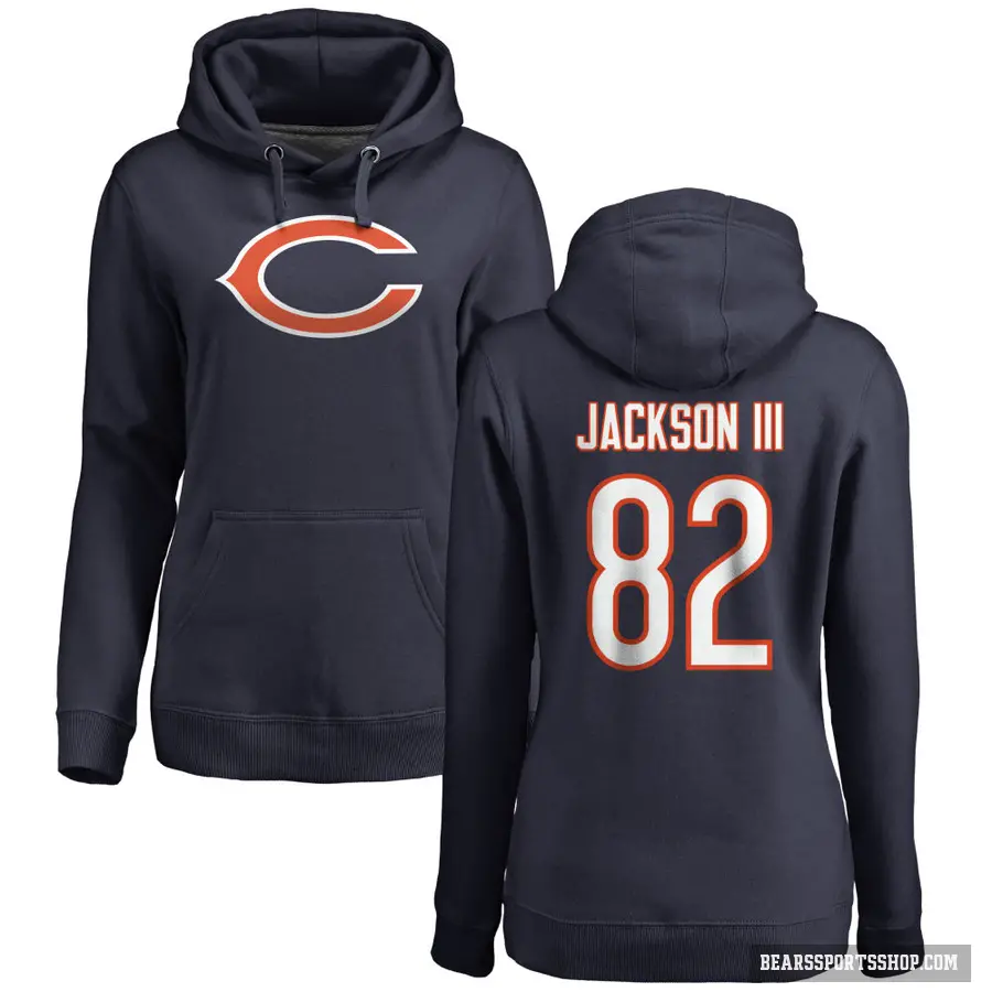 Women's ＃82 John Jackson III Chicago Bears Navy Pro Line Logo Pullover Hoodie