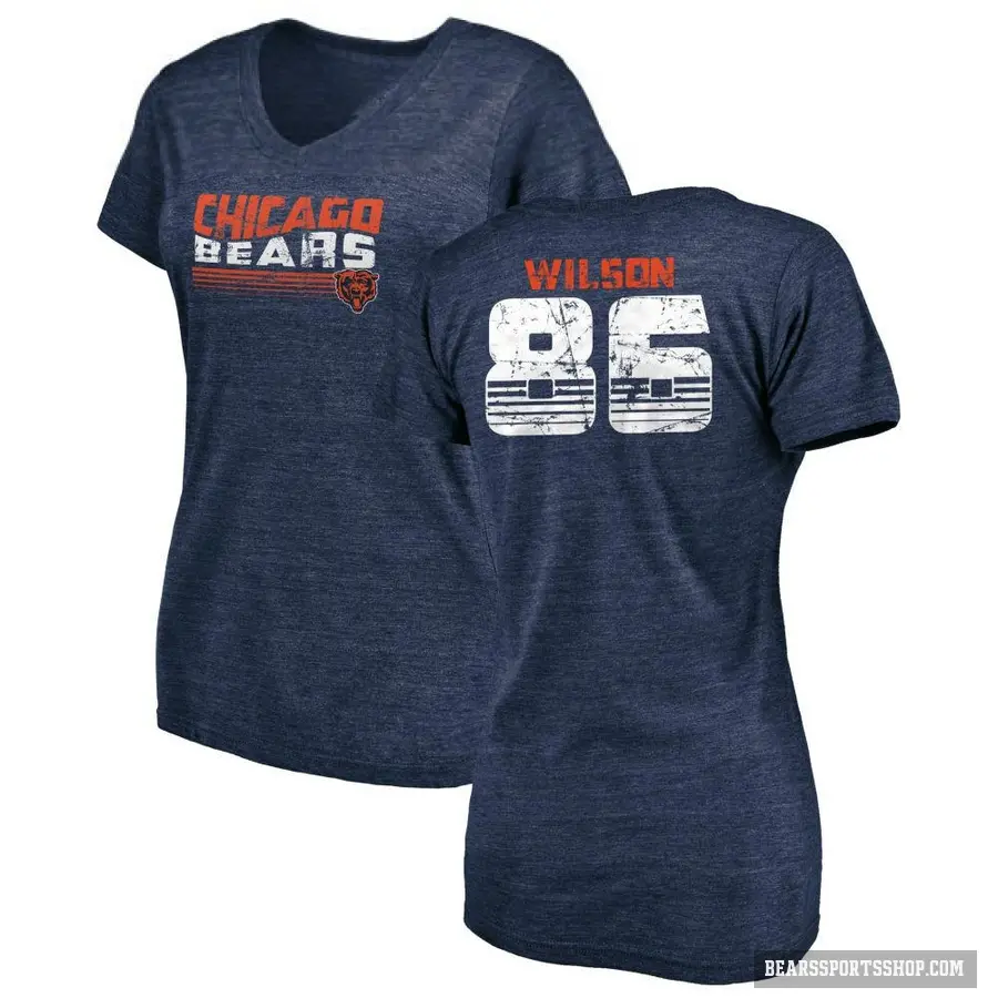 Women's ＃86 Joel Wilson Chicago Bears Navy Retro V-Neck T-Shirt
