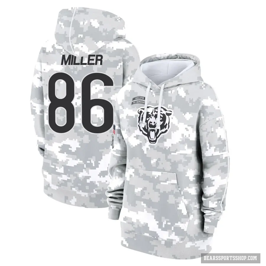 Women's ＃86 Zach Miller Chicago Bears Arctic Camo 2024 Salute to Service Club Fleece Pullover Hoodie