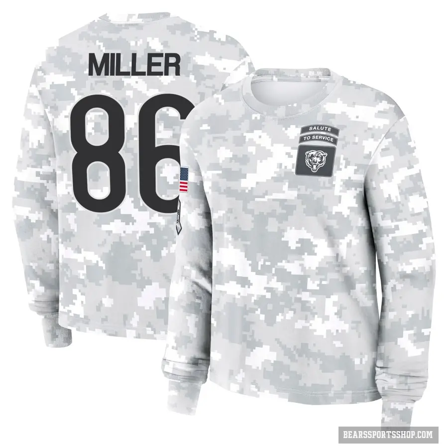 Women's ＃86 Zach Miller Chicago Bears Camo Arctic 2024 Salute to Service Long Sleeve T-Shirt