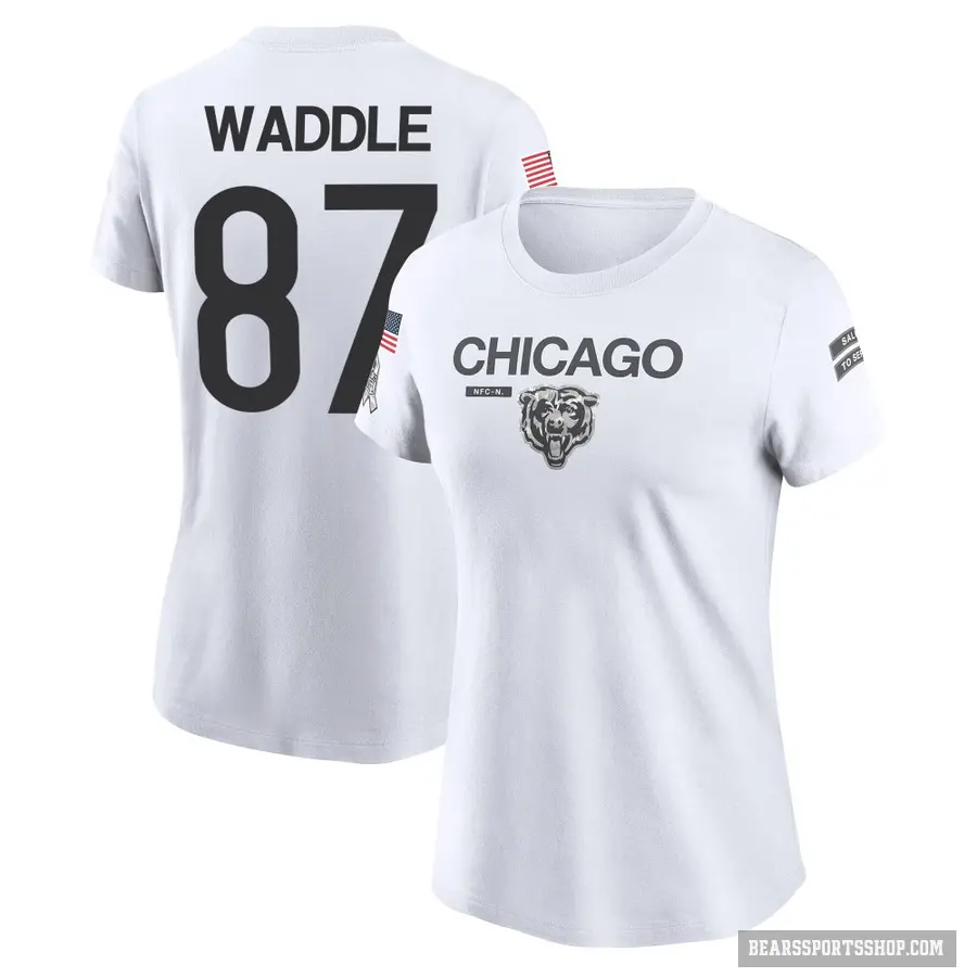 Women's ＃87 Tom Waddle Chicago Bears White 2024 Salute to Service Performance T-Shirt