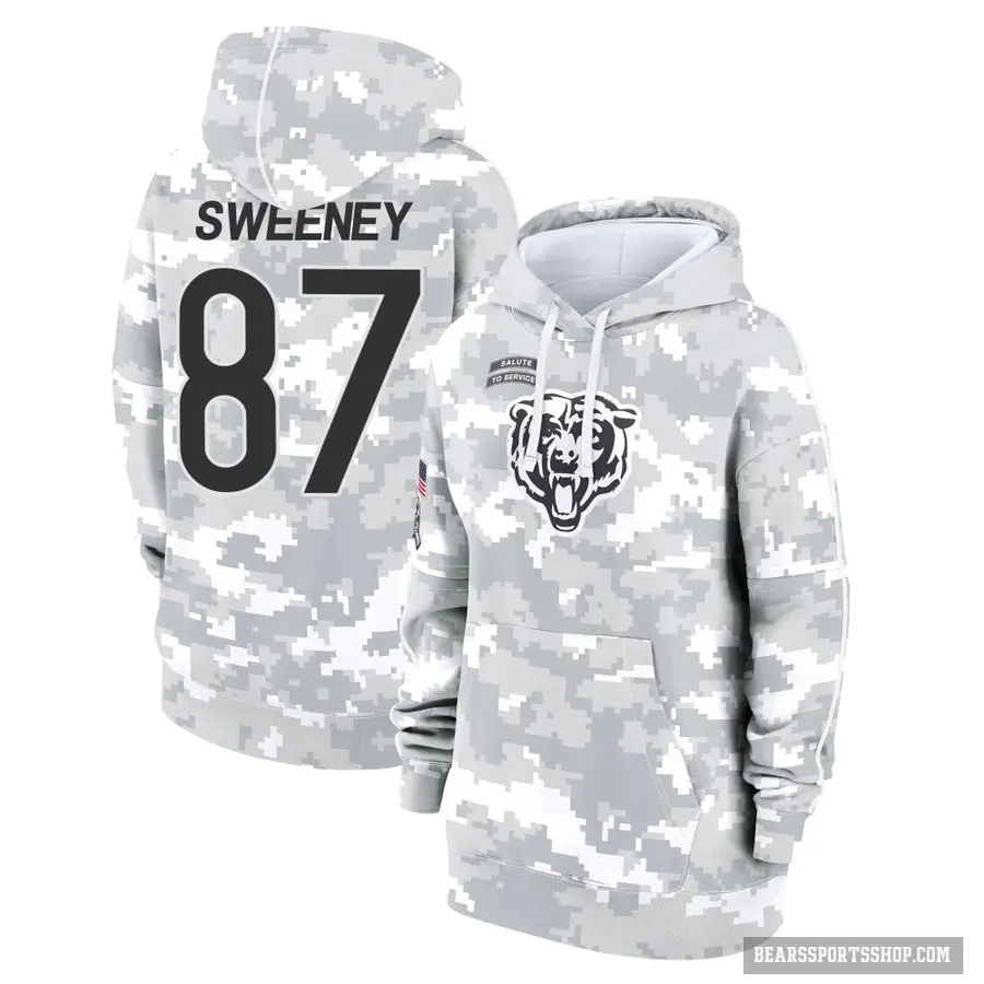 Women's ＃87 Tommy Sweeney Chicago Bears Arctic Camo 2024 Salute to Service Club Fleece Pullover Hoodie