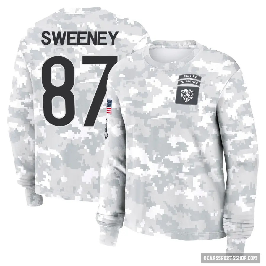 Women's ＃87 Tommy Sweeney Chicago Bears Camo Arctic 2024 Salute to Service Long Sleeve T-Shirt