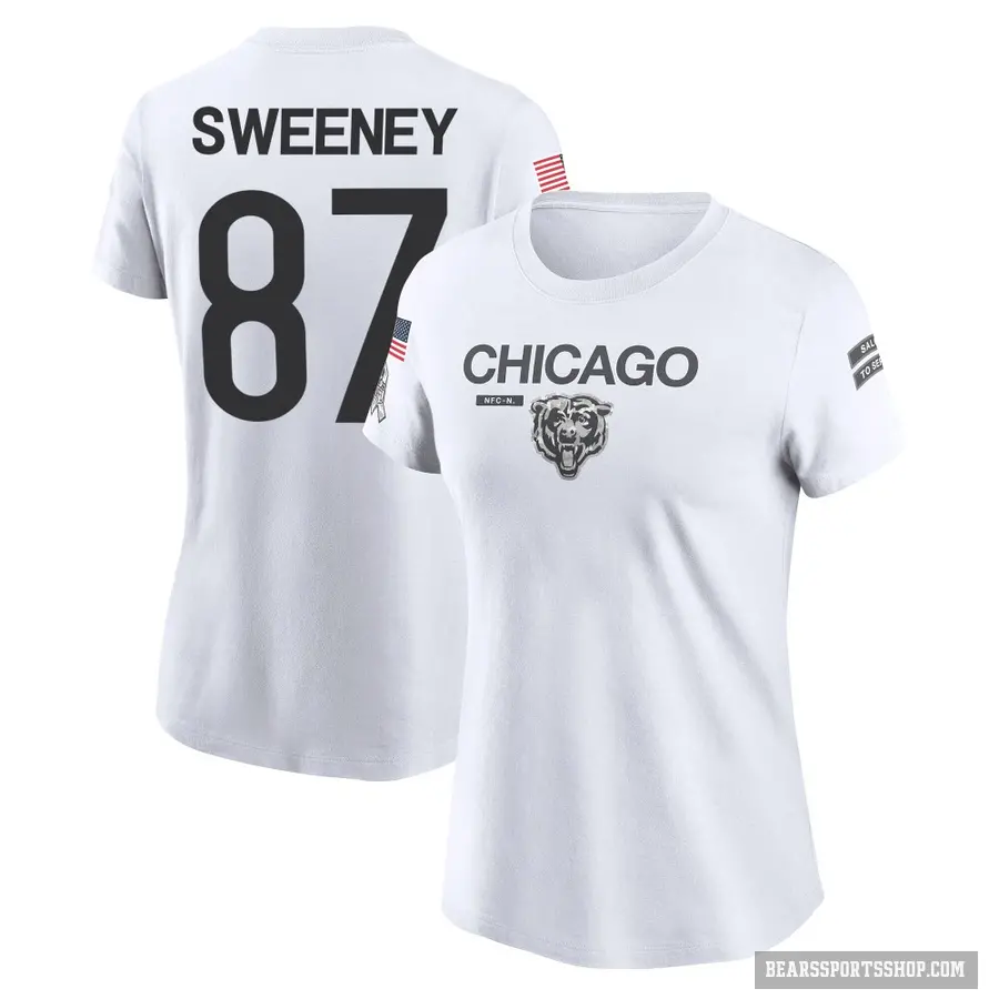 Women's ＃87 Tommy Sweeney Chicago Bears White 2024 Salute to Service Performance T-Shirt