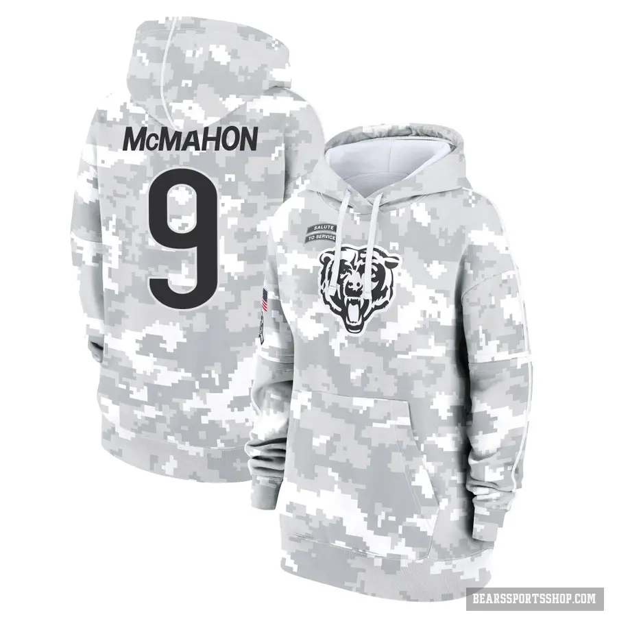 Women's ＃9 Jim McMahon Chicago Bears Arctic Camo 2024 Salute to Service Club Fleece Pullover Hoodie
