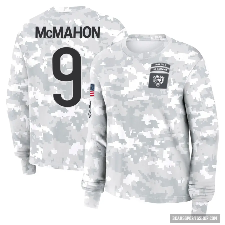 Women's ＃9 Jim McMahon Chicago Bears Camo Arctic 2024 Salute to Service Long Sleeve T-Shirt
