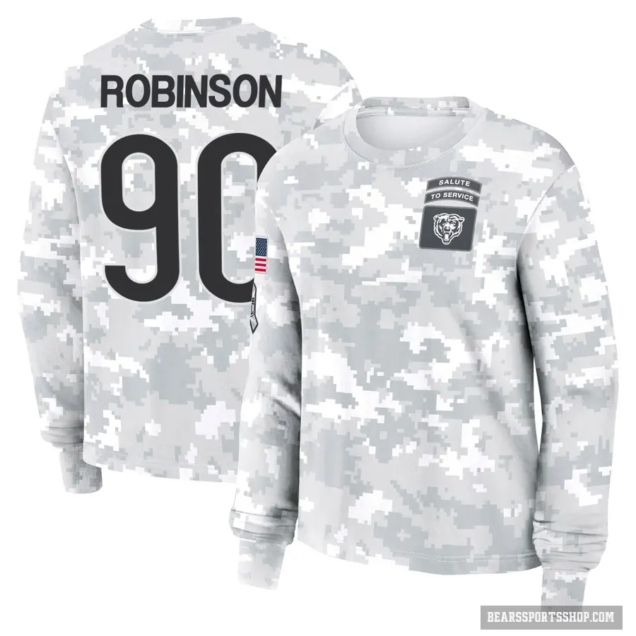 Women's ＃90 Dominique Robinson Chicago Bears Camo Arctic 2024 Salute to Service Long Sleeve T-Shirt