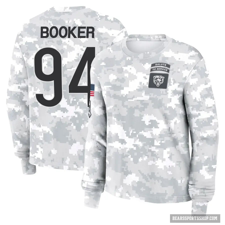 Women's ＃94 Austin Booker Chicago Bears Camo Arctic 2024 Salute to Service Long Sleeve T-Shirt