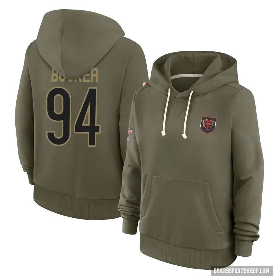 Women's ＃94 Austin Booker Chicago Bears Olive 2025 Salute to Service Hoodie