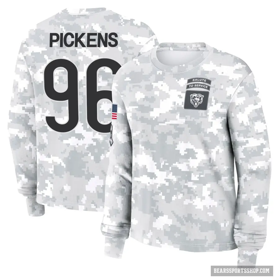 Women's ＃96 Zacch Pickens Chicago Bears Camo Arctic 2024 Salute to Service Long Sleeve T-Shirt
