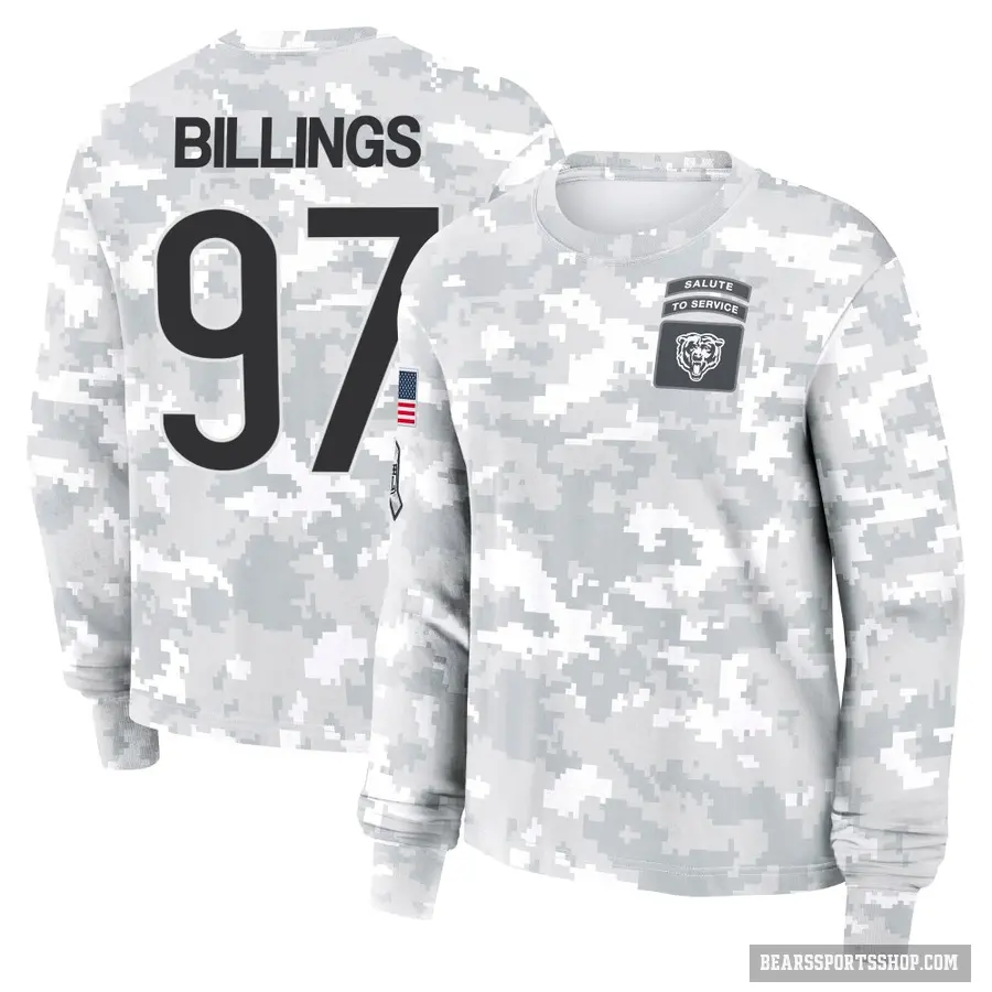 Women's ＃97 Andrew Billings Chicago Bears Camo Arctic 2024 Salute to Service Long Sleeve T-Shirt