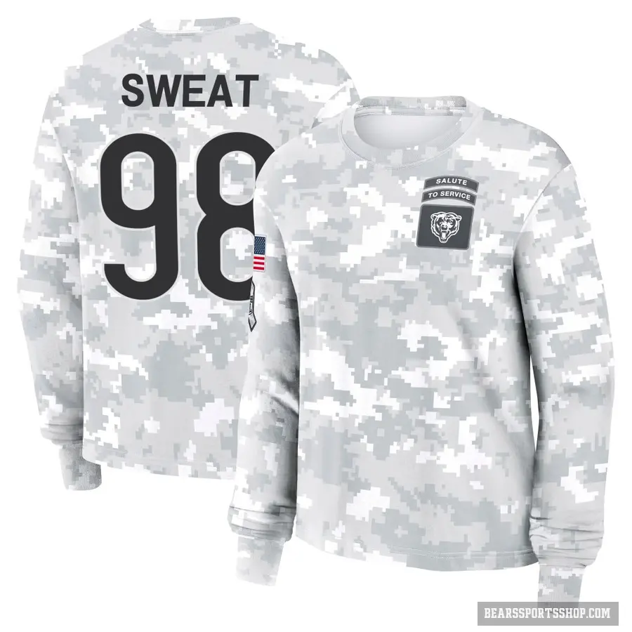 Women's ＃98 Montez Sweat Chicago Bears Camo Arctic 2024 Salute to Service Long Sleeve T-Shirt