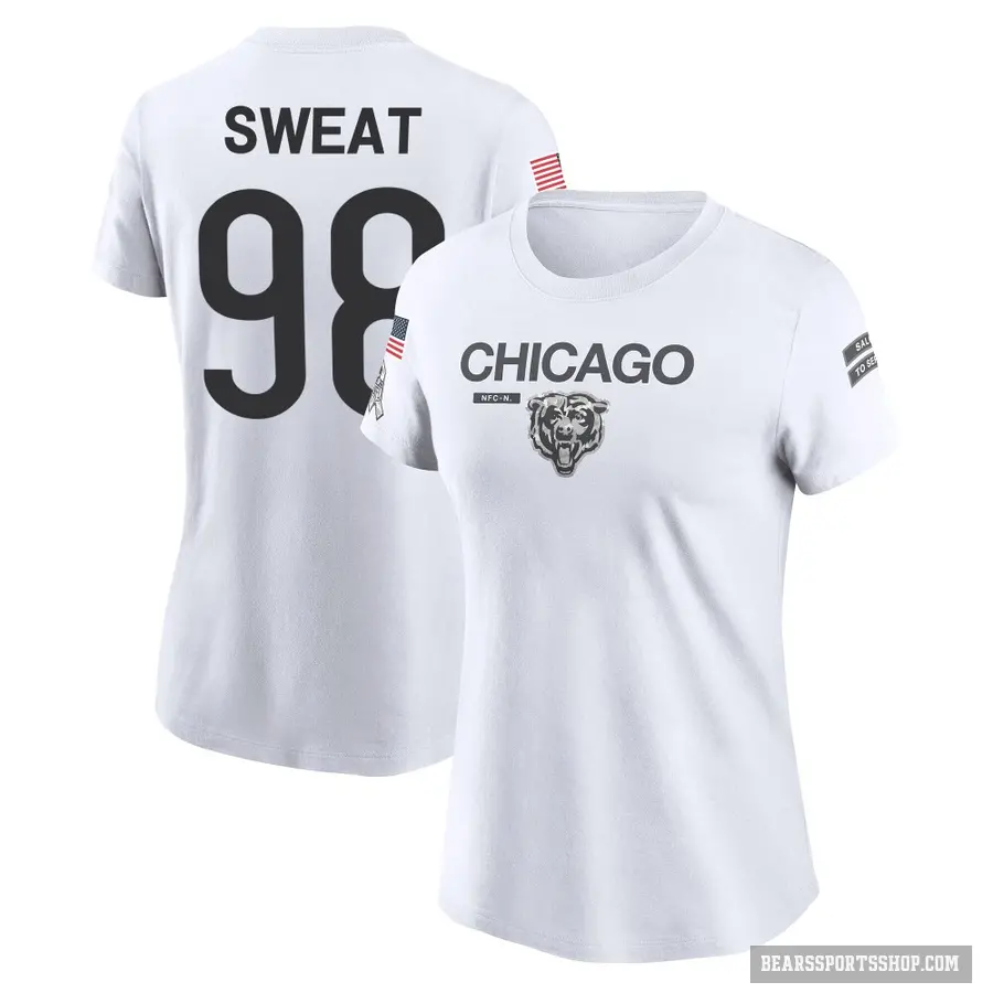 Women's ＃98 Montez Sweat Chicago Bears White 2024 Salute to Service Performance T-Shirt