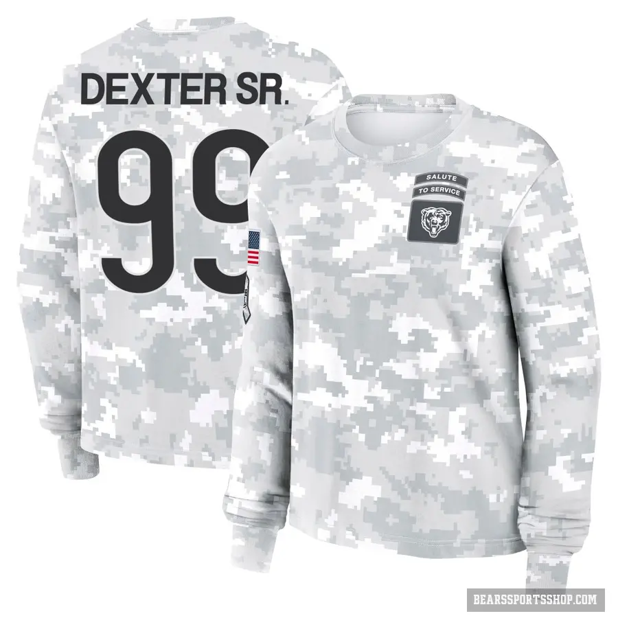 Women's ＃99 Gervon Dexter Sr. Chicago Bears Camo Arctic 2024 Salute to Service Long Sleeve T-Shirt