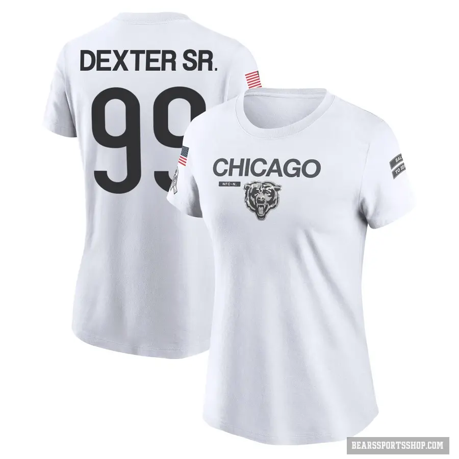 Women's ＃99 Gervon Dexter Sr. Chicago Bears White 2024 Salute to Service Performance T-Shirt
