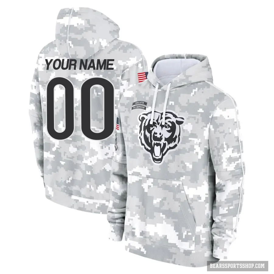 Youth ＃00 Custom Chicago Bears Arctic Camo 2024 Salute to Service Club Fleece Pullover Hoodie