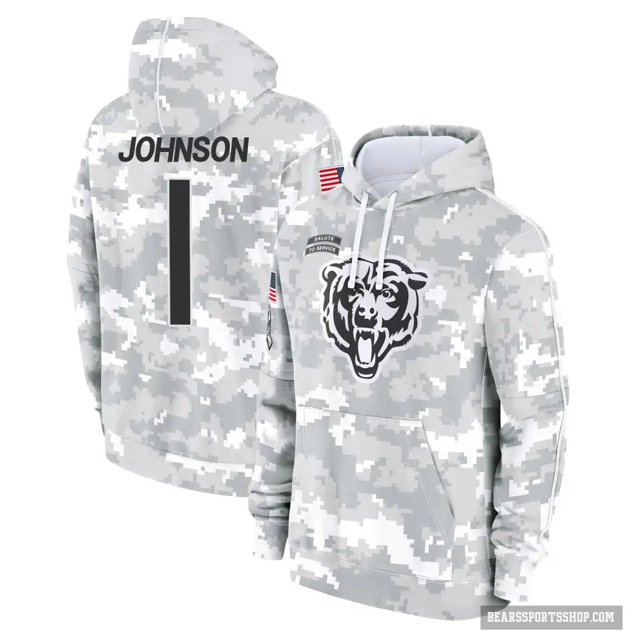 Youth ＃1 Jaylon Johnson Chicago Bears Arctic Camo 2024 Salute to Service Club Fleece Pullover Hoodie