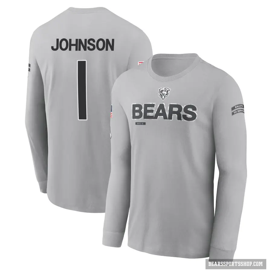 Youth ＃1 Jaylon Johnson Chicago Bears Gray 2024 Salute to Service Long Sleeve T-Shirt