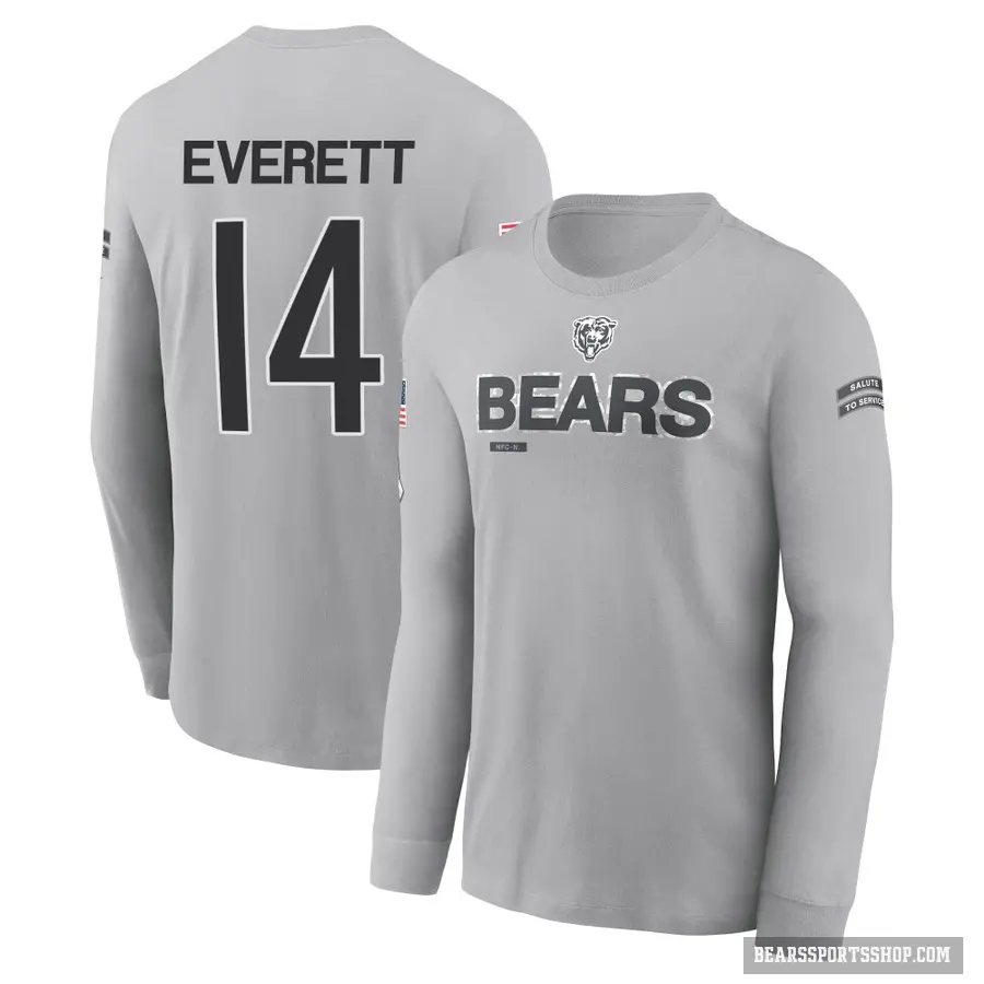 Youth ＃14 Gerald Everett Chicago Bears Gray 2024 Salute to Service Long Sleeve T-Shirt