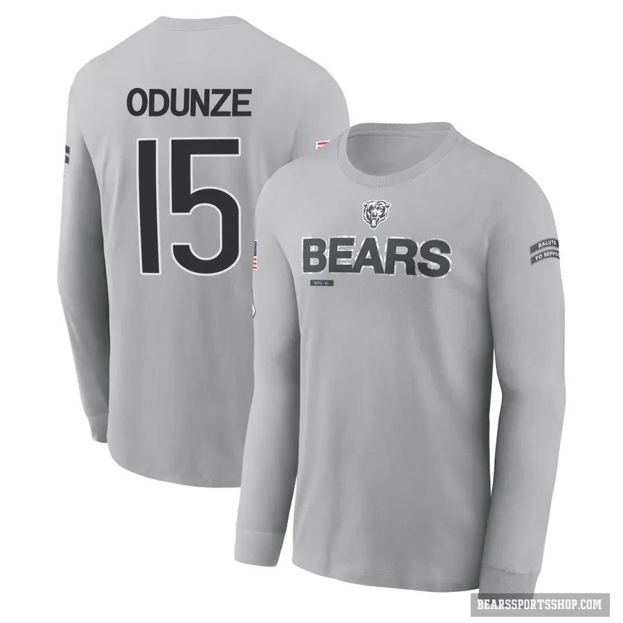 Youth ＃15 Rome Odunze Chicago Bears Gray 2024 Salute to Service Long Sleeve T-Shirt