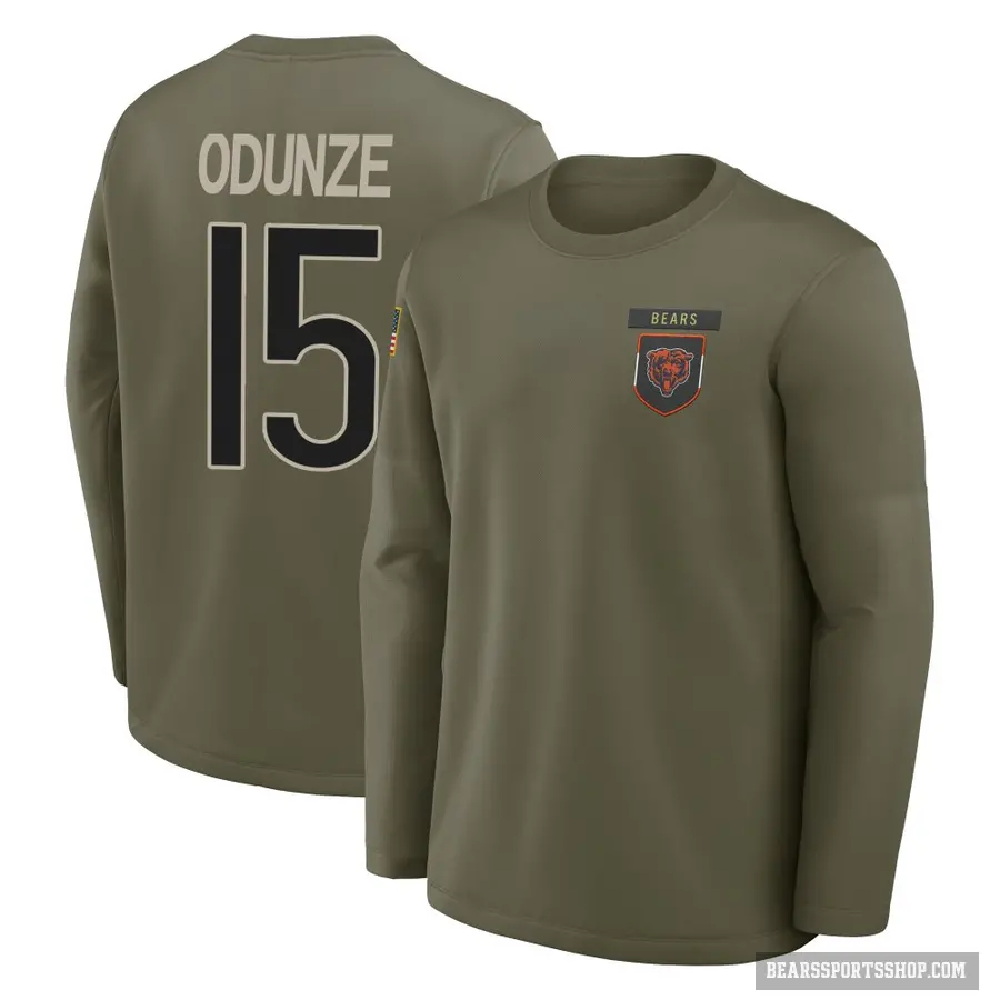 Youth ＃15 Rome Odunze Chicago Bears Olive 2025 Salute to Service Sideline Coaches Long Sleeve T-Shirt