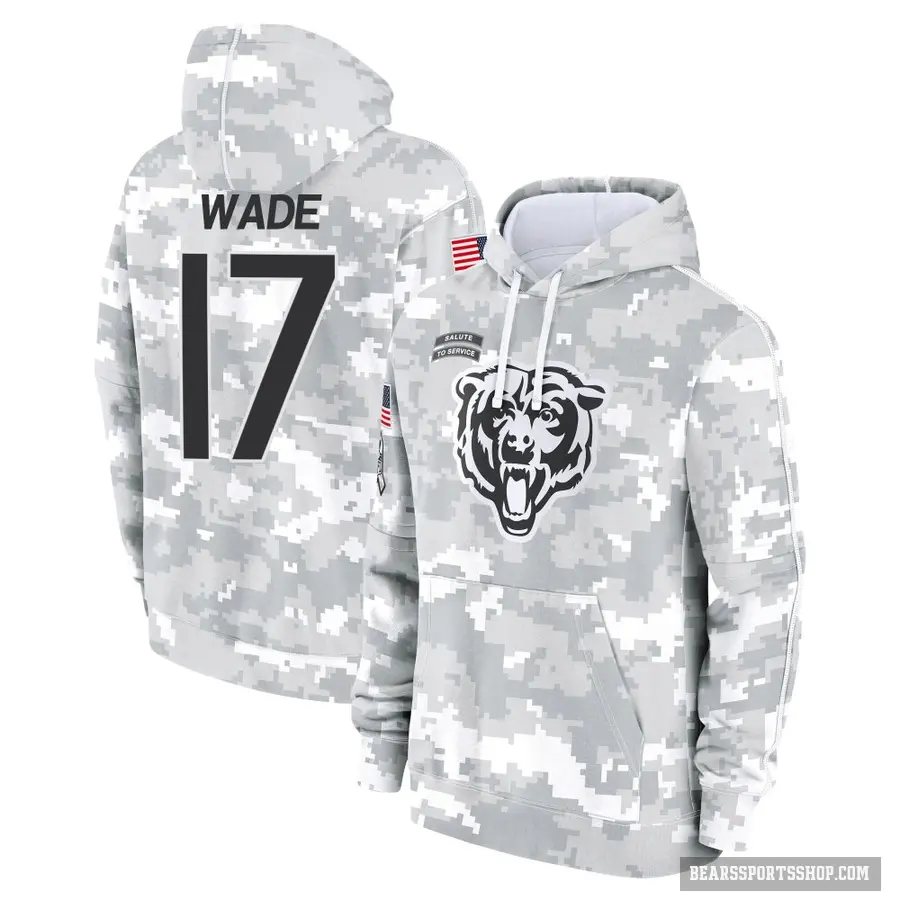 Youth ＃17 Barrington Wade Chicago Bears Arctic Camo 2024 Salute to Service Club Fleece Pullover Hoodie