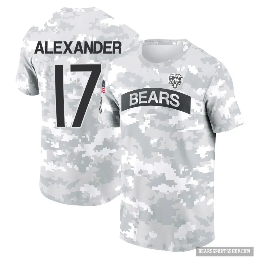 Youth ＃17 Jon Alexander Chicago Bears Camo Arctic 2024 Salute to Service Performance T-Shirt