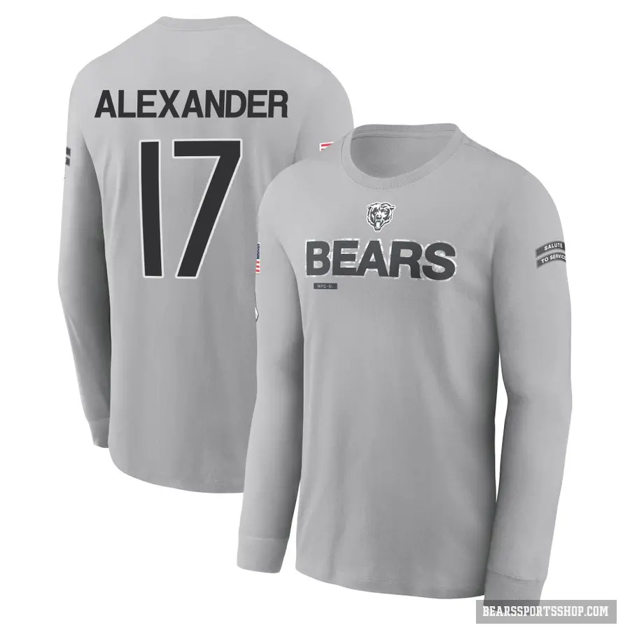 Youth ＃17 Jon Alexander Chicago Bears Gray 2024 Salute to Service Long Sleeve T-Shirt