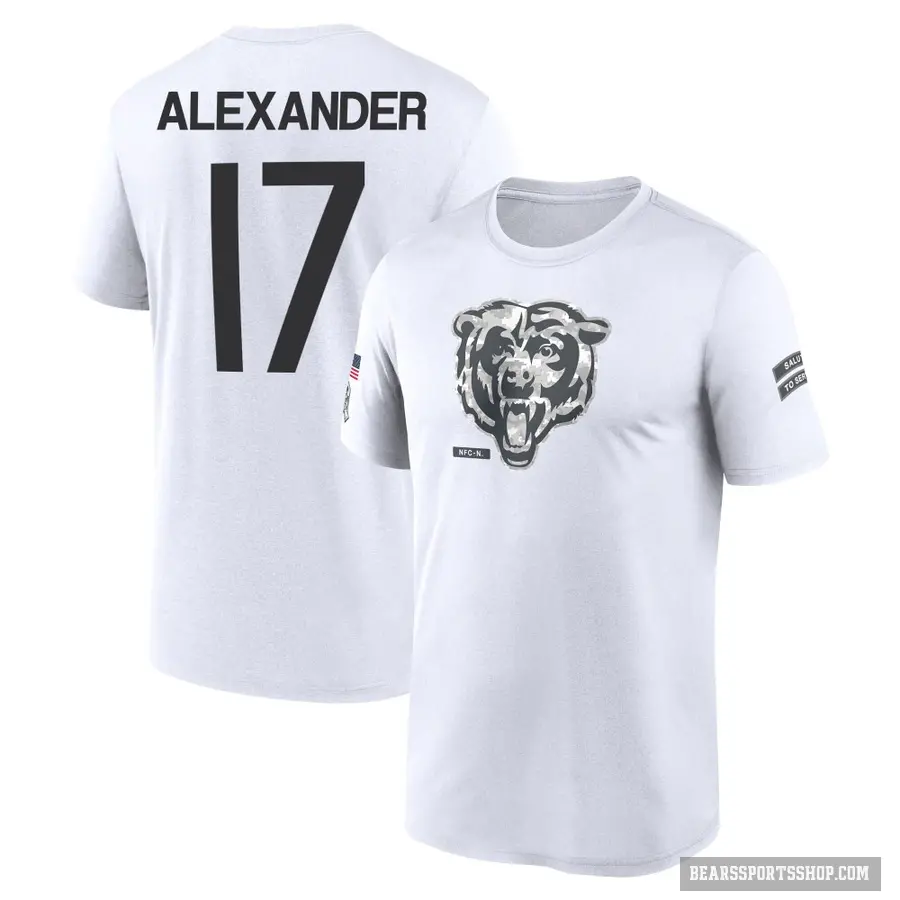 Youth ＃17 Jon Alexander Chicago Bears White 2024 Salute to Service Performance T-Shirt