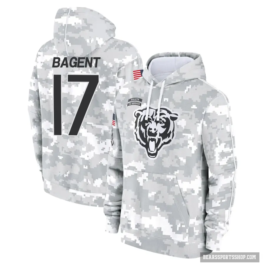 Youth ＃17 Tyson Bagent Chicago Bears Arctic Camo 2024 Salute to Service Club Fleece Pullover Hoodie