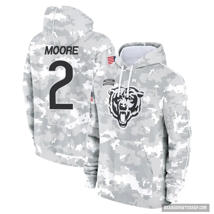 Youth ＃2 DJ Moore Chicago Bears Arctic Camo 2024 Salute to Service Club Fleece Pullover Hoodie