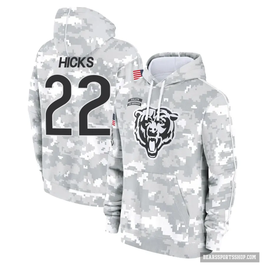 Youth ＃22 Elijah Hicks Chicago Bears Arctic Camo 2024 Salute to Service Club Fleece Pullover Hoodie