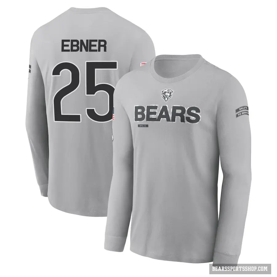 Youth ＃25 Trestan Ebner Chicago Bears Gray 2024 Salute to Service Long Sleeve T-Shirt